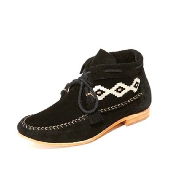 Soludos Shoes - Soludos Embroidered Moccasin Black Ankle Booties Sz 6.5